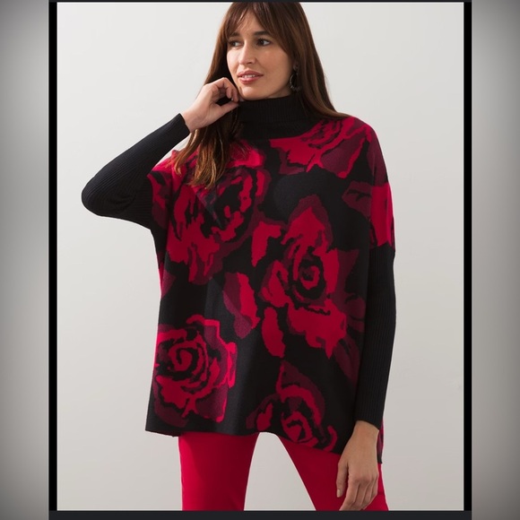Chico's Roses Jacquard Pullover Sweater L/XL - Picture 1 of 9